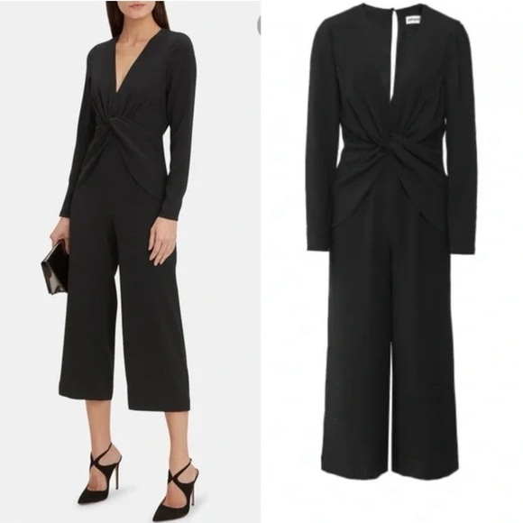 NEW! Self- Portrait- Black Twist Front Jumpsuit Cropped Crepe Jumpsuit Size S - Picture 1 of 13